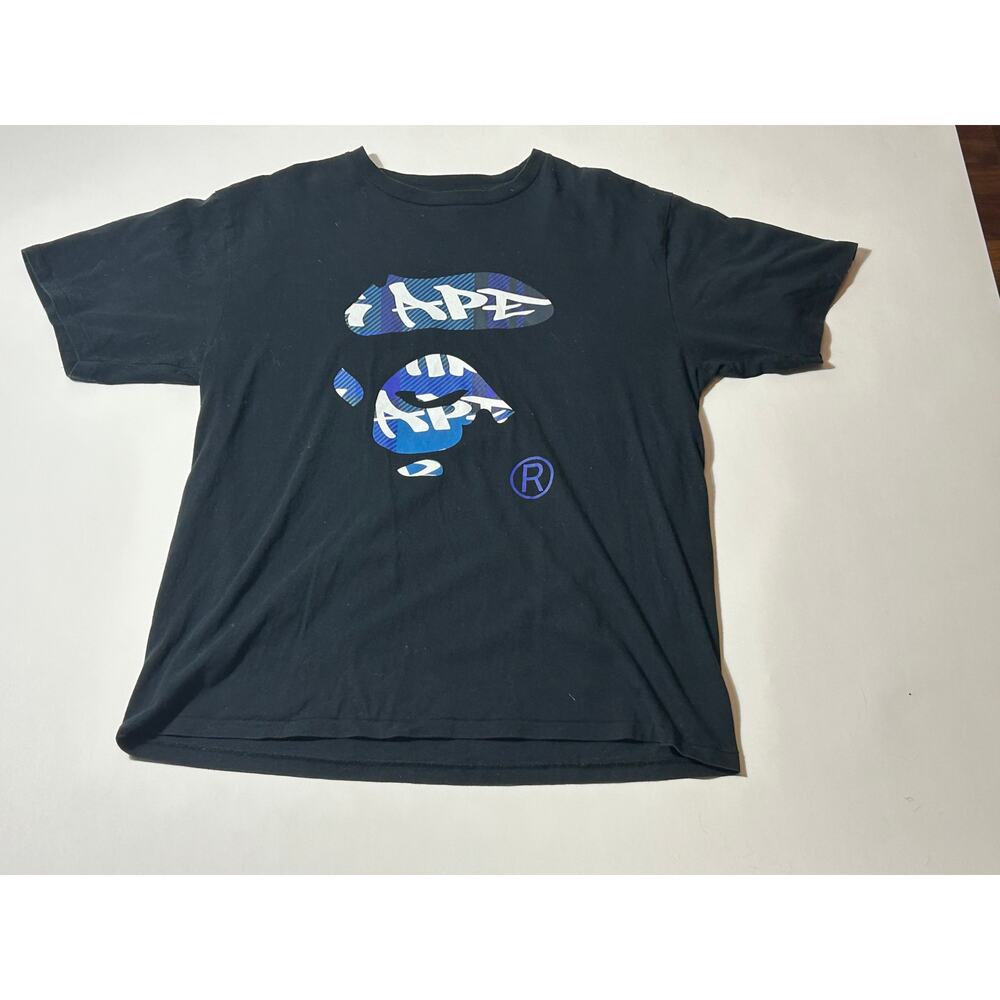 BAPE Black T-Shirt – Blue Camo Ape Head Graphic